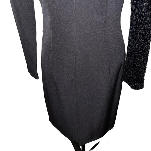 NWT Aidan by Aidan Mattox Sequin Drape Long-sleeve Crepe Sheath Dress Size 2 - Picture 8 of 10